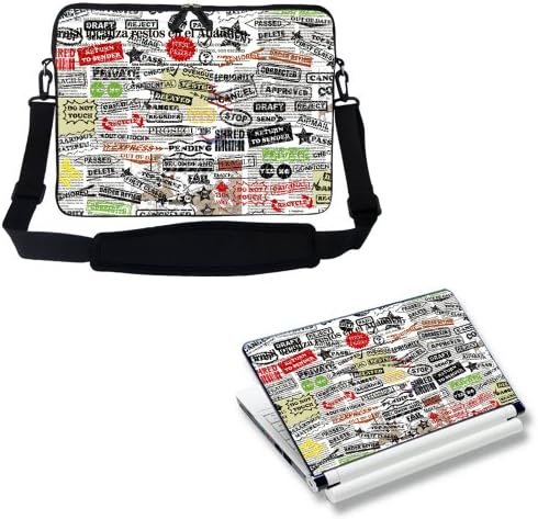15 15.6 inch Laptop Carrying Sleeve Bag Case with Hidden Handle & Adjustable Shoulder Strap with Matching Skin Sticker Deal - Clip Word Design