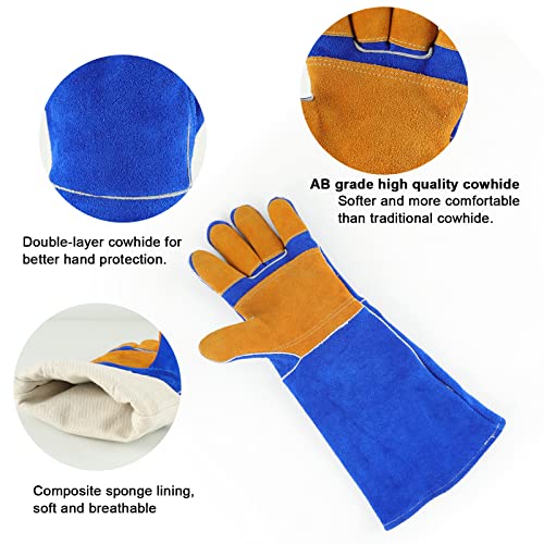 Animal Handling Gloves, Bite Proof Gloves - Cat Gloves Bite Proof Kevlar Reinforced Leather for Dog, Cat Scratch, Falcon, Grabbing, Reptile, Snake (17.7inch/45cm)