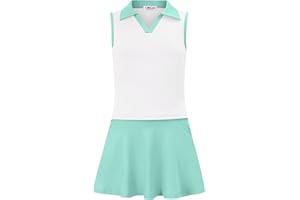 LIONJIE Kids Girls Tennis Golf Dress Outfit Sleeveless Dress with Pockets Athletic Skorts and Polo Tank Top Sets