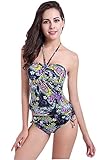 Shawhuaa Womens Floral Ruched Halter Tankini Swimsuit Swimwear