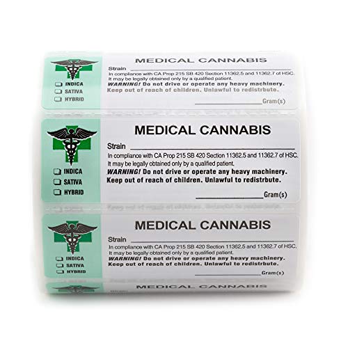 California Medical Cannabis Strain Labels - State Compliant Medical Marijuana, Pot Labels (1000 Labels per roll)