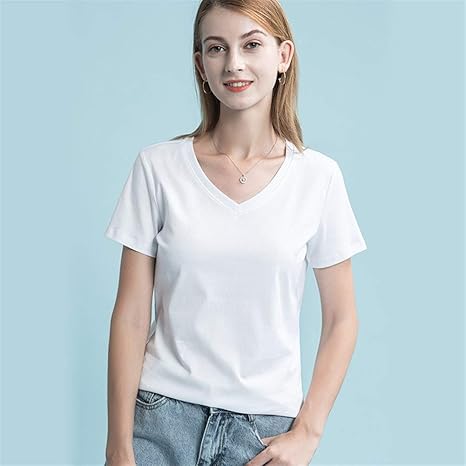 Amazon Co Jp Tシャツ 半袖シャツ レディース 夏服 両面シルケットコットン半袖白いtシャツ の女性の夏の緩いvネックの綿の野生のソリッドカラーの半袖tシャツ Color 典雅白v领 Size S ホーム キッチン