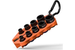 Klein Tools 33809 Grab-And-Go Impact Socket Set, SAE, 10-Piece Set with Sleeve, Carabiner, and 3/8-Inch Drive, Color-Coded 1/4, 5/16, 3/8, 7/16, 1/2, 9/16, 5/8, 11/16, and 3/4-Inch Sockets