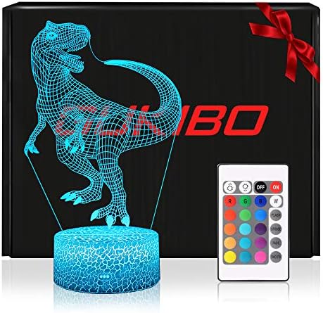 Night Light for Kids New Version 3D Dinosaur Toy Jurassic Tyrannosaurus Lamp, Remote Control, Dimmable, Battery or USB Powered, 7 Colors Change Christmas Gift for Boys Girls Baby