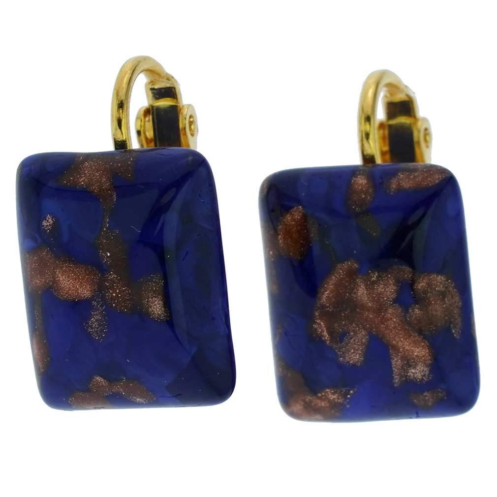Glass Of Venice Murano Glass Sparkles Rectangular Cabochon Clip Earrings - Navy Blue