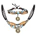 Finrezio Ancient Tribe Unisex Hemp Genuine Leather Choker Necklace and Bracelets Set with Turquoise Bead Adjustable Length