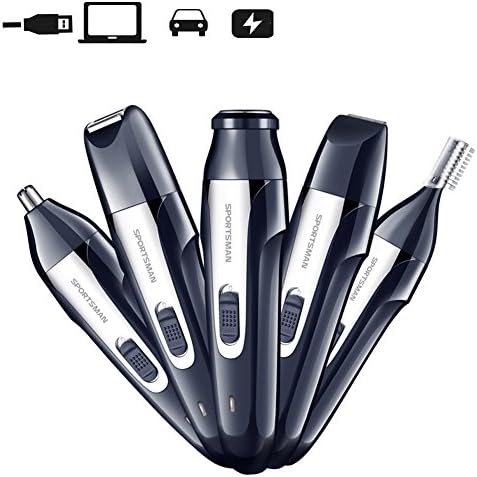 YANWIN Nose Ear &amp; Hair Trimmer for Man, 5 IN 1 USB Waterproof Electric Nose Ear Beard Body Trimmer Sideburns Eyebrow Shaver Facial Hair Grooming Kit,Wet and Dry - Gray