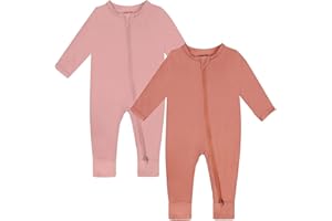 GUISBY Baby Footless Rompers, Rayon Pajamas 2 Way Zipper with Long Sleeve Sleeper