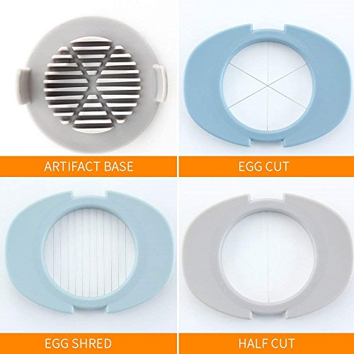 Egg Slicers Cutte, Sacow Stainless Steel 3 in 1 Hard Boiled Egg Slicer Cutter and Wedger with Built in Shell (Blue)