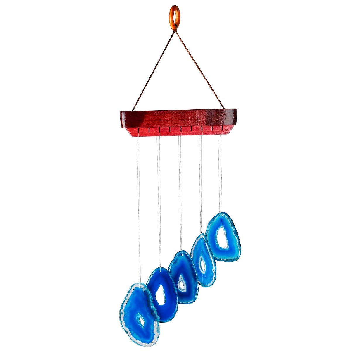mookaitedecor Blue Agate Slice Crystal Wind Chime for Bedroom Porch Window Indoor Outdoor Decor, Healing Crystal Wall Art Hanging Ornament Reiki Wind Chime Gift Good Luck Feng Shui Blue Room Decor