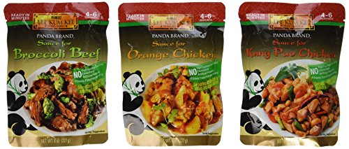 Panda Brand Ready In Minutes Asian Stir Fry Sauce 3 Flavor Variety Bundle: (1) Broccoli Beef, (1) Orange Chicken, and (1) Kung Pao Chicken, 8 Oz. Ea. (3 Pouches Total)