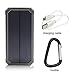 Solar Charger, Solar External Battery Pack, iBeek Portable 12000mAh Dual USB Solar Battery Charger Power Bank Phone Charger with Carabiner LED Lights for Emergency Cell Phones Tablet Camera (Black)