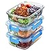 Glass Meal Prep Containers 3-Compartment - 3-Pack 32 Oz. Freezer to Oven Safe Airtight Food Storage Container Set with Hinged Locking Lids BPA Free, Great On the Go Portion Control Lunch Containers
