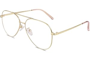 GQUEEN Fake Glasses Women Men Clear Lens Metal Frame UV400 Protection Fashion Retro Pilot Style Eyeglasses