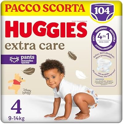 Extra Care, Pannolini Taglia 4 (9-14 kg), Mutandina traspirante, Pacco Scorta, 104 Pz