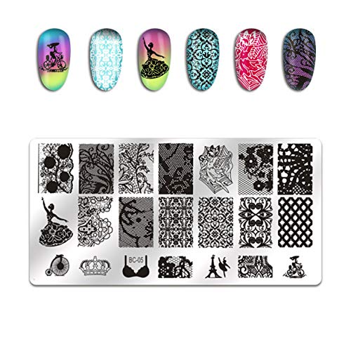 Biutee 5pcs Nail Stamping Plates + 1 Stamper + 1 Scraper Lace Flower Animal Pattern Nail Art Stamp Stamping Template Image Plate Nail Art Stamper Scraper Nails Tool