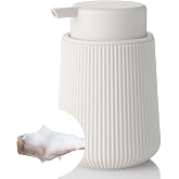 YAUKPH Striped Manual Foaming Hand Soap Dispenser Beige | with Leak-Proof Pump for Bathroom and Kitchen Countertop 11 oz
