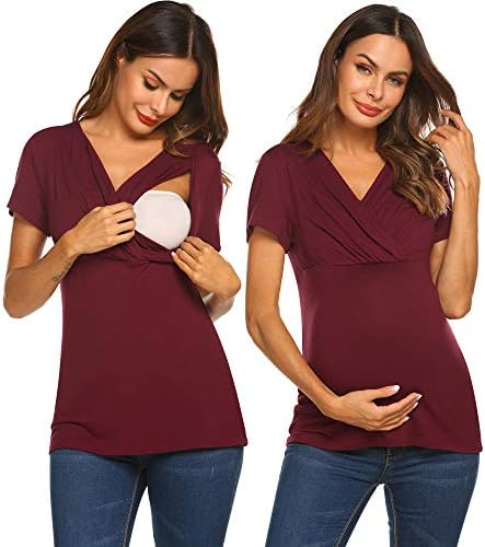 Wildtrest Women's Maternity Nursing Top Short Sleeve Breastfeeding Clothes Ruched Pregnancy T-Shirt