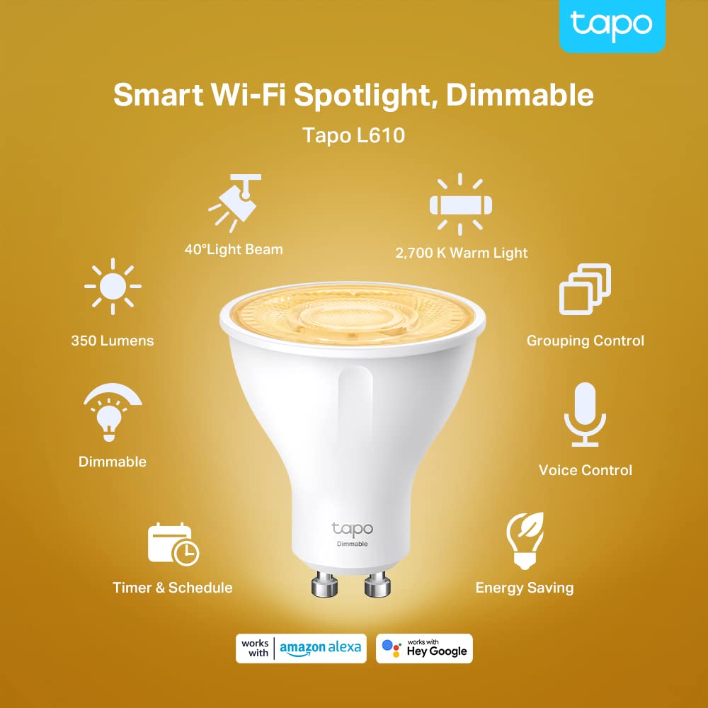 Tapo smarte WLAN Glühbirne GU10 Tapo L610, Energie sparen, 2.9 W Entspricht 50W, dimmbare alexa smarte lampe, smart home alexa zubehör,kompatibel mit Alexa,Google Assistant, Weiss 2