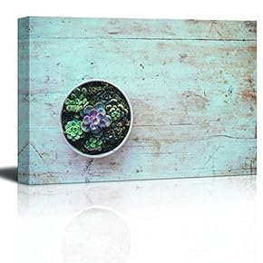 Canvas Wall Art Single Cactus at Left Corner on Wood Desk Painting Artwork for Home Prints Framed - 12x18 inches