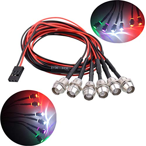 ShareGoo 6Leds LED Light Headlights Taillight Kit Accessories for RC Car Truck Tank Crawler Traxxas HSP Tamiya Redcat RC4WD Axial SCX10(2 White,2 Red,2 Flashing Colorful Leds)