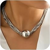 MSSIEJEW Chunky Choker Necklace Chunky Gold Choker Necklace Geometric Sphere Necklace Gold Thick Statement Necklace for Women