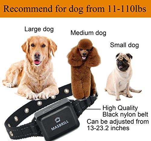 MASBRILL Rechargeable No Bark Collar-Upgrade 2018 Waterproof Stop Barking Devices for Small Medium Large Dogs-Adjustable 7 Levels with 3 modes- Safe, Human and effective to control Bark(11-110lbs)