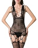 Bodystocking Fishnet Lingerie - Sheer Lace Body Stockings for Women Black Nylon Plus Size, Black