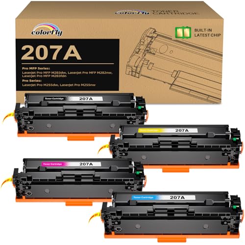 207A 207X MFP M283fdw Toner Compatible for HP 207X 207A M255dw for HP Color LaserJet Pro MFP M283fdw Toner Black M282nw M283fdn M283 M282 M255 W2210A W2210X W2210X W2211A W2212A W2213A with Chip 4 Pack
