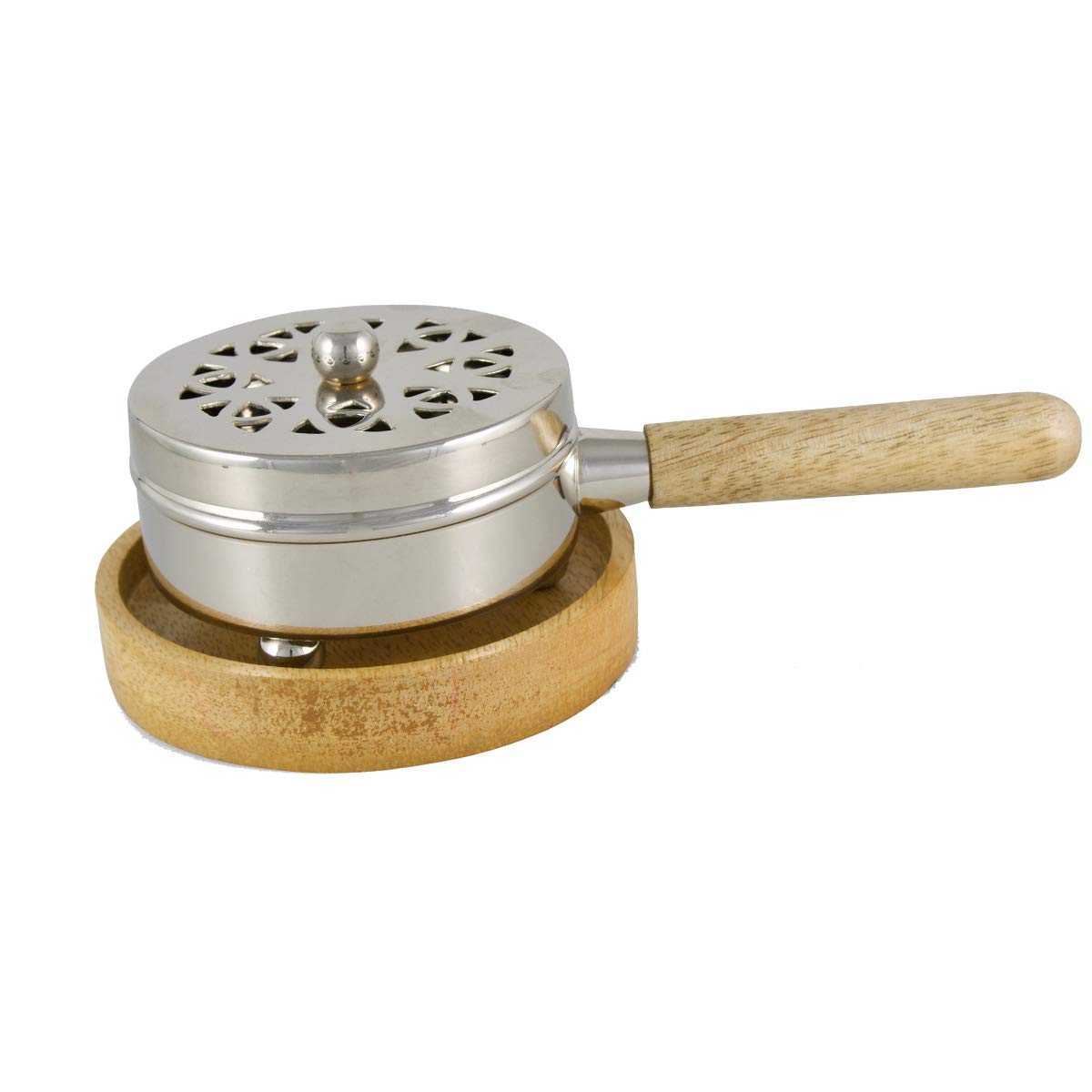 NKLaus incense pan brass nickel plated with wooden coaster incense tree resins 2218