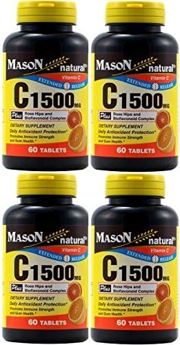 Mason Natural Vitamin C 1500 mg Extended Release plus Rose Hips and Bioflavonoids Complex Tablets 60 Tablets per Bottle Total 240 Tablets by Mason Vitamin