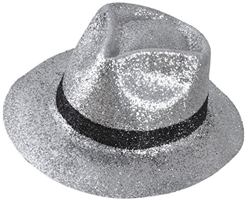 Adult's Silver Glitter Fedora Hat - Thumbnail 3