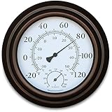 8" Metal Decorative Indoor / Outdoor Thermometer and Hygrometer (Bronze)