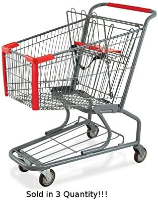 Standard Metal Shopping Cart w/Bottom Tray and Red Handle (130-liter) - Lot of 3