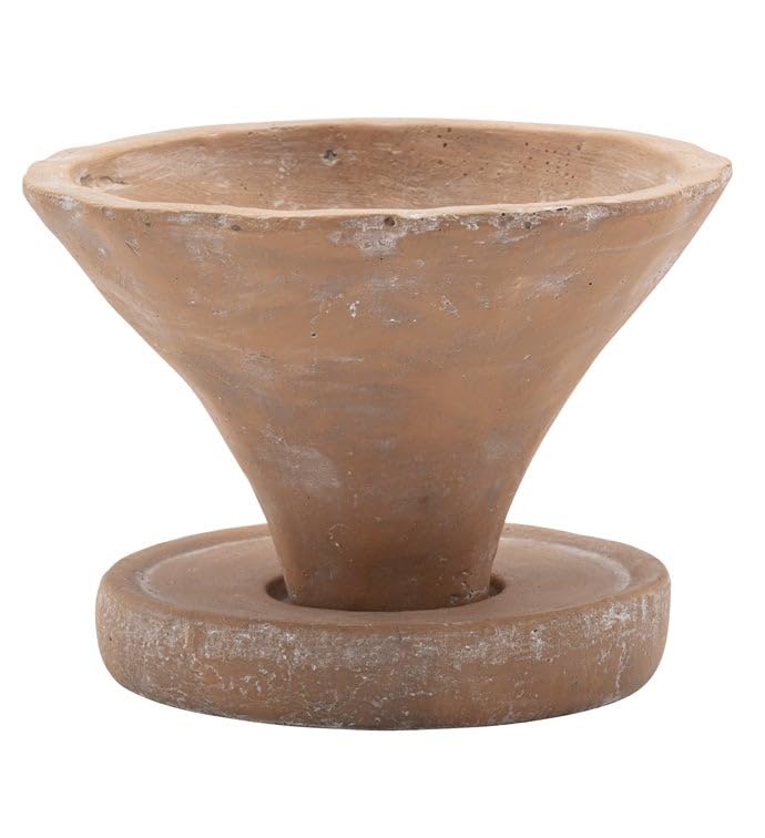 Photo 1 of Napco Imports Triangular Cone Design 4.75 x 6.25 Inch Sepia Brown Concrete Indoor Outdoor Planter Pot with Saucer