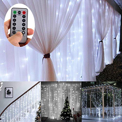 Battery Operated 300 LED Curtain String Lights w/ Remote & Timer