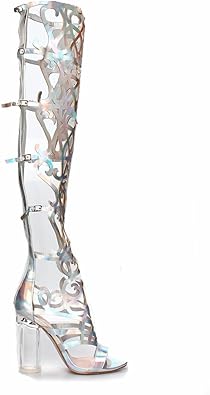 silver knee high heels