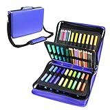 YOUSHARES Colored Pencil & Gel Pen Case in Large Flexible Slot - PU Leather Colored Pencil Case with Zipper Holds 180 Colored Pencils or 140 Gel Pens - for Watercolor Pencils, Gel Pens（Blue）