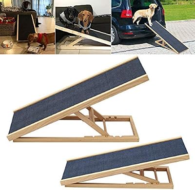 QiMu Solid Wooden Pet Ramp 4-Height Adjustable Navy Blue 100x40x30/40/50/60cm