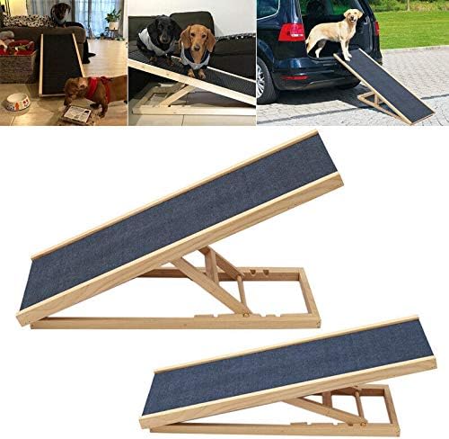 QiMu Solid Wooden Pet Ramp 2-Height Adjustable Car Dog Ladder Black 70x35x30/40