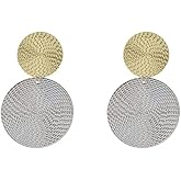 DIAMANTIO 18K Gold Plated Geometric Spiral Textured Drop Earrings – Two-Tone Gold & Silver Statement Jewelry for Women