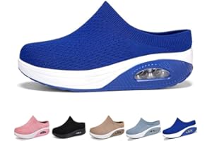 Women’s Knit Mule Sneakers Platform Slip On Shoes Breathable Air Cushion Wedge Heel Casual Walking Clogs