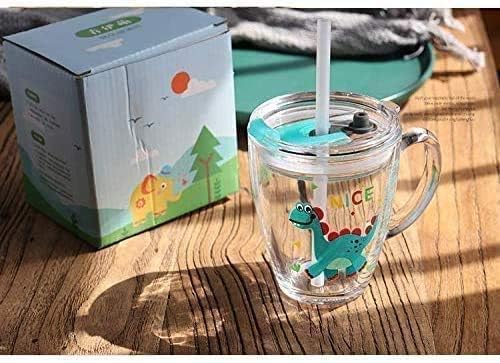 Glass Milk Cup with Measuring Kids Microwave Leak-proof Sippy Cup 300ml Transparent Drinking Glasses Jars Bottles Scale Measure Cups Cartoon Printing Water Cups with Lid Straw Handle for Milk Juice - Image 3