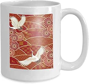 YHJUI Taza de café Taza de cerámica Regalos 11 onzas Grúas Crisantemos