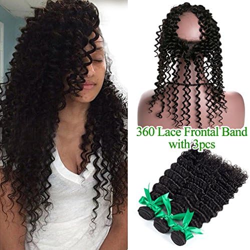 Missivy 360 Lace Band Frontal Closure With Bundles 8A Brazilian Deep Curly Wave With Full Frontals 360 Circular Lace Frontal With Virgin Human Hair 4pcs/lots（18 20 22+16 inch）