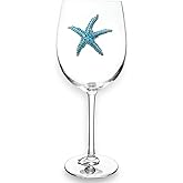 THE QUEENS' JEWELS Blue Starfish Jeweled Stemmed Wine Glass, 21 oz. - Unique Gift for Women, Birthday, Cute, Fun, Not Painted, Decorated, Bling, Bedazzled, Rhinestone