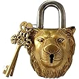 Brass Padlock - Lock with Keys - Working Functional - Brass Made - Type : (Lion - Brass Finish)