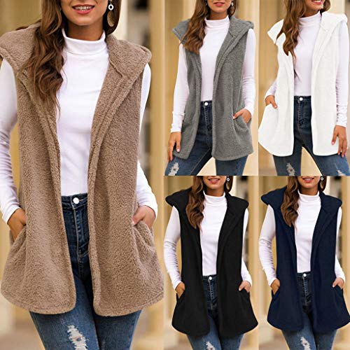 Hemlock Women Vest Coat Sleeveless Hoodies Cardigan Sweater Warm Waistcoat Sherpa Jacket Coat Outerwear Tops Pullovers (L, Grey 2) - Thumbnail 6