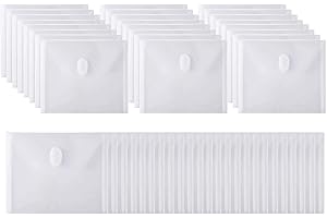 Aasjbofa 48 Packs Clear Plastic Small Envelope with Hook & Loop Closure 5 1/2 x 7 1/2 Ploy Envelope for Receipe/Check