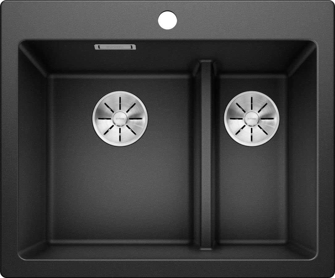 BLANCO Pleon 6 Split Granite Sink Made of Silgranit Anthracite Installation from Top Main Sink Left for 60 cm-Wide Base Cabinets Split Concept: Lowered Basin Bridge Without Drain Remote Control